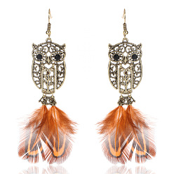 orange Charming and Fashionable Hollowed-out Owl Feather Earrings - HY-7238