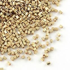 Golden Plated Grade A Glass Seed Beads, Hexagon(Two Cut), Metallic Colours, Golden Plated, 2x2mm, Hole: 0.5mm, about 42452pcs/pound