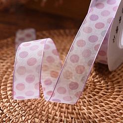 Plum 9M Polka Dot Print Polyester Organza Ribbons, Garment Accessories, Gift Packaging, Plum, 1 inch(25mm), about 9.84 Yards(9m)/Roll