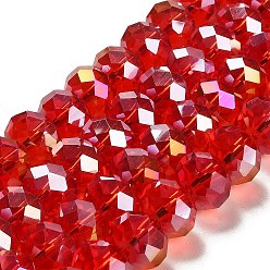 Red Electroplate Glass Beads Strands, AB Color Plated, Faceted, Rondelle, Red, 12x8mm, Hole: 1mm, about 72pcs/strand