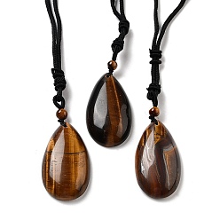 Tiger Eye Natural Tiger Eye Pendant Necklace with Nylon Cord for Women, Teardrop, 27.76~27.95 inch(70.5~71cm)