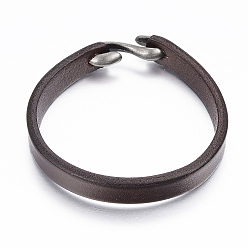 Coffee Cowhide Leather Bracelets, with Alloy S-Hook Clasps, Antique Silver, Coffee, 7-7/8 inch(200mm), 10mm