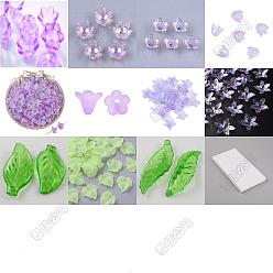Фиолетовый Наборы для самостоятельного изготовления фурнитуры в виде цветочных листьев, в том числе акриловые бусины и подвески, акриловый шарик крышки, фиолетовые, 14x13x6 мм, отверстие : 2 мм