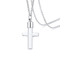 Clear Transparent  Glass Pendants, with Stainless Steel Chain, Cross, Clear, 23.62 inch(60cm)