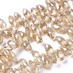 Tan Electroplate Glass Faceted Teardrop Beads Strands, Top Drilled Beads, AB Color Plated, Tan, 11.5~13x6mm, Hole: 1mm, about 92~95pcs/strand, 16.5 inch