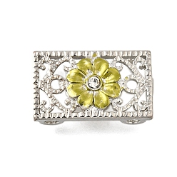 Темный Хаки Латунный хрустальный стразы прямоугольник с цветочными многорядными звеньями, Эмаль стиле, без кадмия и без свинца, стойки покрытие, платина, Темный хаки, 13x22x6 мм, отверстие : 2 мм