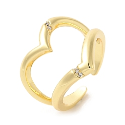 Настоящее золото 18K Открытые манжеты из латуни с микропаве и цирконием в форме сердца, широкая полоса кольца, реальный 18 k позолоченный, внутренний диаметр: 17 мм
