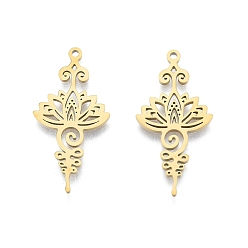 Настоящее золото 18K Ионное покрытие (ip) 201 кулон из нержавеющей стали, полые прелести, цветок, реальный 18 k позолоченный, 33.5x17x1.5 мм, отверстие : 1.5 мм