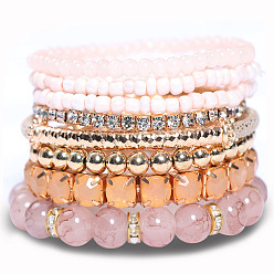 pink Bohemian Glass Bead Bracelet - Creative Jewelry, Multi-layered, Trendy Hand Accessory.