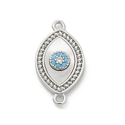 Horse Eye Шармы-соединители из латуни с микропаве из прозрачного кубического циркония, с оболочкой, платина, лошадиный глаз , 18.5x10x2.5 мм, отверстие : 1.2 мм
