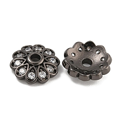 Черный Стойка покрытие цветок латунь микропаве прозрачный кубический цирконий бусины колпачки, без свинца и без кадмия, долговечный, чёрные, 12x3.5 мм, отверстие : 2 мм