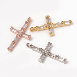 Mixed Color Brass Micro Pave Clear Cubic Zirconia Pendants, Long-Lasting Plated, Cross, Mixed Color, 24x12.5x3mm, Hole: 3x2mm