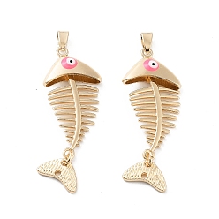 Ярко-Розовый Подвески из эмалированного сплава с гальванопокрытием, рыба с оберегом от сглаза, без кадмия, без никеля и без свинца, золотые, ярко-розовый, 54x20x6 мм, отверстие : 6.5x4 мм