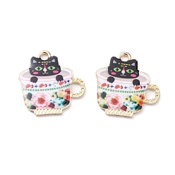 Colorful Alloy Enamel Pendants, Cup with Cat, Colorful, 24x23x1.5mm, Hole: 2.5mm