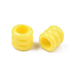 Yellow Opaque Acrylic European Beads, Large Hole Groove Beads, Column, Yellow, 7x7mm, Hole: 4mm, about 2900pcs/500g