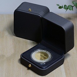 Серый Коробка для хранения памятных монет из искусственной кожи, квадратный, серые, 70x70x44 мм