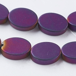 Purple Plated Vacuum Plating Electroplate Non-magnetic Synthetic Hematite Beads Strands, Frosted, Grade A, Oval, Purple Plated, 8x6x2mm, Hole: 1mm, about 50pcs/strand, 15.3 inch(39cm)