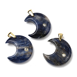 Содалитовое Природные подвески содалитом, с микропаве из кубического циркония на латунной основе и фурнитурой из нержавеющей стали., Луна прелести, золотые, 201 мм, отверстие : 23x21x6.5 мм