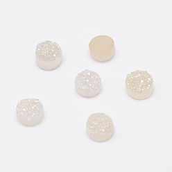 Old Lace Electroplated Natural Druzy Agate Cabochons, Flat Round, Old Lace, 8x2~4mm