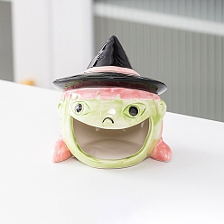 Witch Hallowmas Ceramic Candlestick, Desk Mounted Decorations, for Home Room Decor, Witch, 12.1x10.4x11.8cm