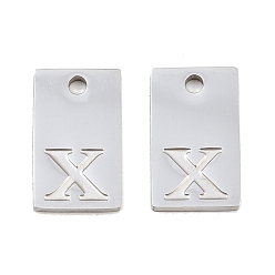 Letter X 304 Stainless Steel Pendants, Rectangle with Letter Charms, Stainless Steel Color, Letter X, 16x10x1.4mm, Hole: 1.8mm