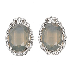 Серый Латунные микропаве прозрачные подвески с фианитом, со стеклом, овальные амулеты, долговечный, стойки покрытие, золотые, серые, 26x18x8.5 мм, отверстие : 1.4 мм