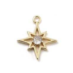 Golden Brass Micro Pave Clear Cubic Zirconia Pendants, Star, Golden, 15.5x13x2mm, Hole: 1.5mm