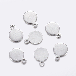 Stainless Steel Color 201 Stainless Steel Charms, Stamping Blank Tag, Flat Round, Stainless Steel Color, 9x7x0.8mm, Hole: 1mm
