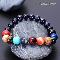 (10+8)mm Natural Blue Sandstone Eight Planets Bracelet - Universe Galaxy Solar System Planet Jewelry