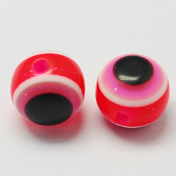 Pourpre Rondes perles de résine de mauvais œil, fuchsia, 8x7mm, Trou: 1.8~2mm