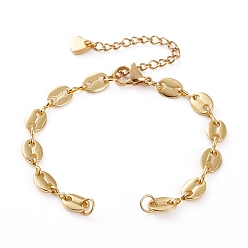 Golden Brass Coffee Bean Chains Bracelet Makings, with  304 Stainless Steel Lobster Claw Clasps, Chain Extender & Jump Rings, Golden, 6-1/8 inch(15.5cm)