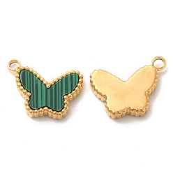 Golden Synthetic Malachite Butterfly Charms, with Vacuum Plating 304 Stainless Steel Findings, Golden, 11x15x3mm, Hole: 1.8mm