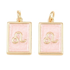 Leo Brass Enamel Pendants, Rectangle Charms, Rack Plating, Cadmium Free & Lead Free, Long-Lasting Plated, Golden, Leo Charms, 17.5x11x2mm, Hole: 3mm