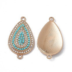 Crystal Alloy Connector Charms, with Rhinestones, Teardrop Links, Light Gold, Crystal, 36x20.5x2.7mm, Hole: 2mm