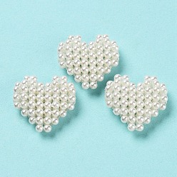 WhiteSmoke Plastic Imitation Pearl Woven Beads, Heart, WhiteSmoke, 23x23.5x7.5mm
