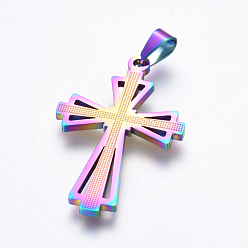 Rainbow Color Ion Plating(IP) 304 Stainless Steel Pendants, Cross, Rainbow Color, 39.2x24.8x1.8mm, Hole: 3.9x8mm