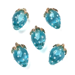 Dodger Blue Resin Pendants, Strawberry Charm, with Alloy, Golden, Dodger Blue, 21x12.5x12mm, Hole: 1.5mm