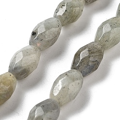 Labradorite Natural Labradorite Beads Strands, Faceted Rice, 12.5x8mm, Hole: 1.2mm, about 16pcs/strand, 7.68''(19.5cm)