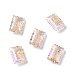 Juicy Peach Crackle Moonlight Style Glass Rhinestone Cabochons, Pointed Back, Rectangle, Juicy Peach, 14x10x5.5mm