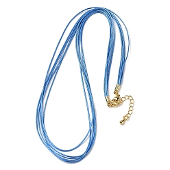 Озёрно--синий 1мм вощеный шнур 5-образное ожерелье, с латунными выводами и 304 застежками из лобстера из нержавеющей стали, золотые, Плут синий, 18.90 дюйм (48 см)