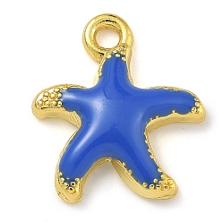 Синий Подвески из латуни с эмалью в стойку, долговечный, без свинца и без кадмия, реальный 18 k позолоченный, очарование морской звезды, синие, 15x13.5x3 мм, отверстие : 1.6 мм