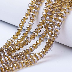 Dark Goldenrod Electroplate Glass Beads Strands, Pearl Luster Plated, Faceted, Rondelle, Dark Goldenrod, 8x6mm, Hole: 1mm, about 65~72pcs/strand, 15.7~16.1 inch(40~41cm)