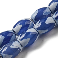 Twist Tibetan Style dZi Beads Strands, Dyed Natural Agate Beads Strands, Rice, Twist, 13.5~14x10~10.5mm, Hole: 1mm, about 25pcs/strand, 13.58 inch(34.5cm)
