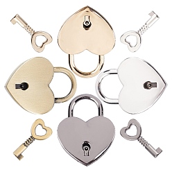 Mixed Color Gorgecraft 4 Sets 4 Colors Alloy Padlock with Key, Heart Mini Lock for Jewelry Box Storage Box Diary Book, Mixed Color, 39x30.5x11mm, 1set/color
