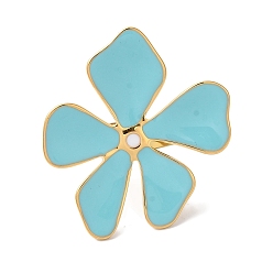 Светло-Голубой Золотое ионное покрытие (IP) 304 регулируемые кольца в форме цветка из нержавеющей стали с эмалью для женщин, Небесно-голубой, Цветок: 35x32 мм, внутренний диаметр: 18 мм