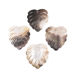 Gray Black Lip Shell Pendants, Flat Leaf, 47~48x41~42x3~6mm, Hole: 1.4mm