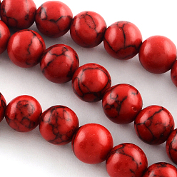 Red Synthetical Turquoise Gemstone Round Bead Strands, Dyed, Red, 12mm, Hole: 1.5mm, about 32pcs/strand, 14.96~15.16 inch(38~38.5cm)
