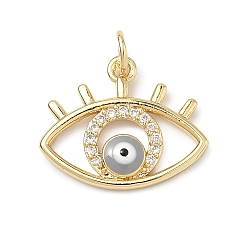 Серый Латунные микро проложить кубического циркония подвески, с эмалью, Злые чары глаз, долговечный, стойки покрытие, без свинца и без кадмия, реальный 18 k позолоченный, серые, 15x18x3 мм, отверстие : 3 мм