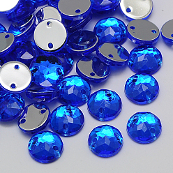 Синий Шить на горный хрусталь, Тайвань акриловые горный хрусталь, два отверстия, аксессуары для одежды, граненые, полукруглые / купольные, синие, 18x6 мм, отверстие: 1 мм