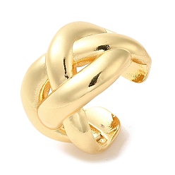 Real 18K Gold Plated Brass Open Cuff Rings, Braided Hollow Ring, Real 18K Gold Plated, Inner Diameter: 18mm